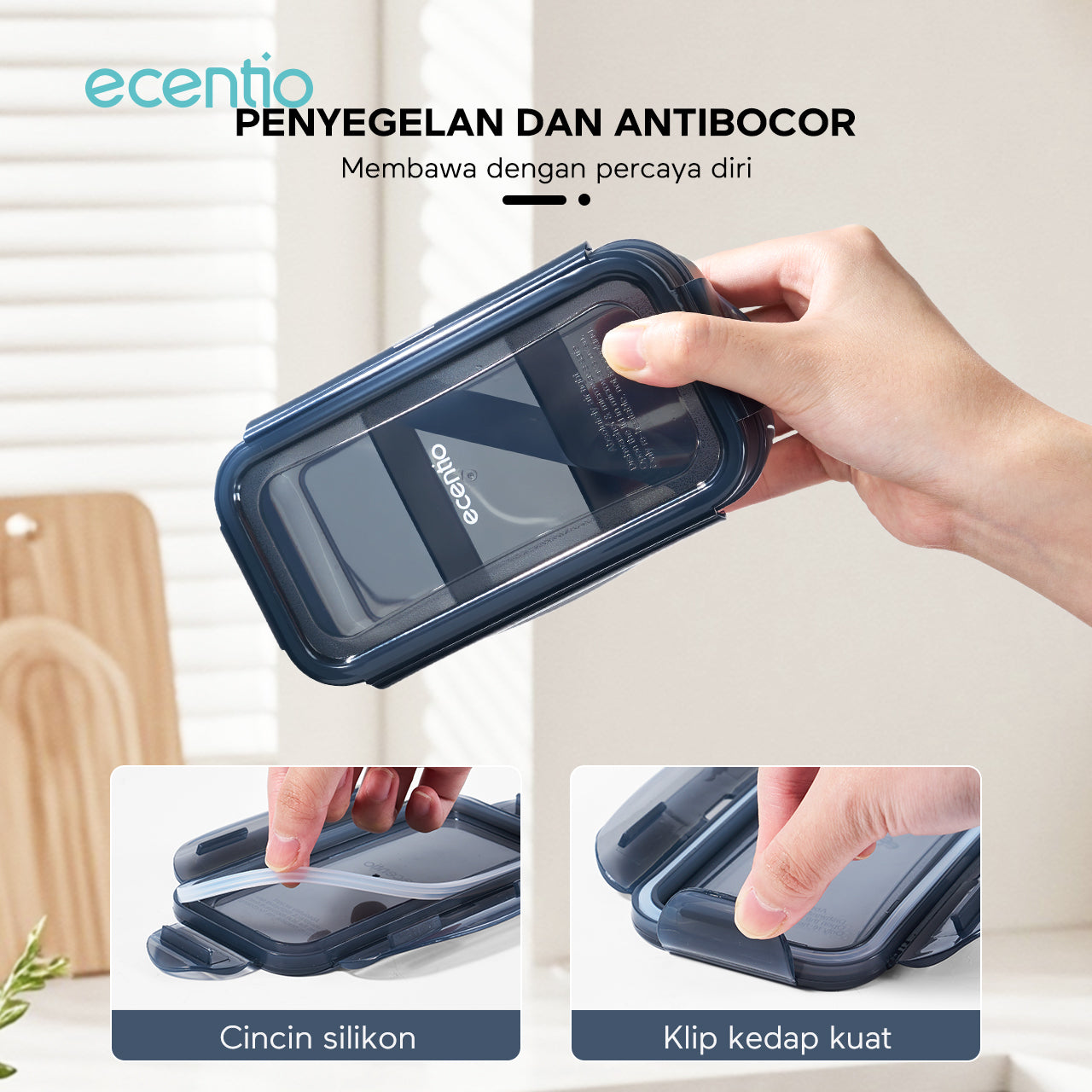 ecentio tempat makan Satu kotak untuk berbagai keperluan Desain Berbagian420ml+420ml+420ml  Hindari Bahan Makanan Saling Menyerap Rasa PENYEGELAN DAN ANTIBOCOR Membawa dengan percaya diri