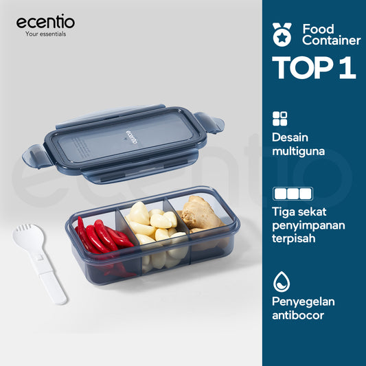 ecentio tempat makan Satu kotak untuk berbagai keperluan Desain Berbagian420ml+420ml+420ml  Hindari Bahan Makanan Saling Menyerap Rasa PENYEGELAN DAN ANTIBOCOR Membawa dengan percaya diri