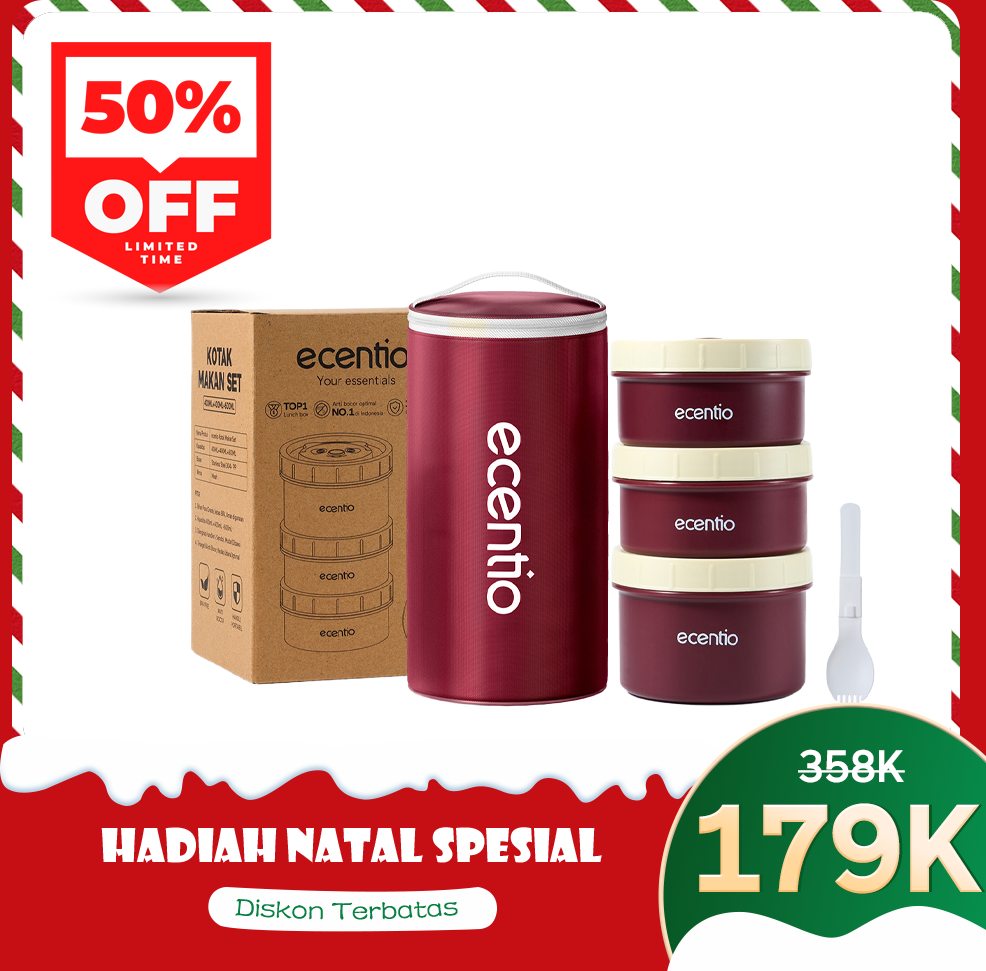 ecentio Set Kotak Makan Bulat Stainless Steel 3pcs + Tas Makan Waterproof — Bekal Praktis &amp; Stylish