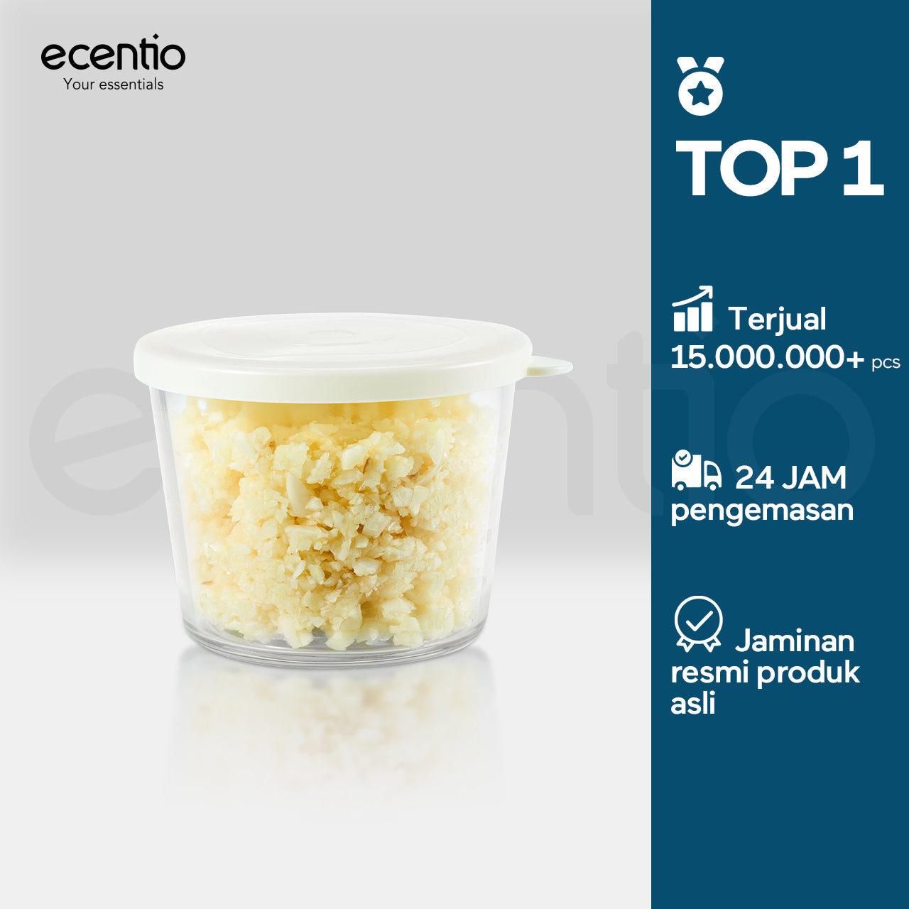 ecentio Kaca Food Container 200ml Simpan Rempah/Bawang Tumbuk/MPASI Ba