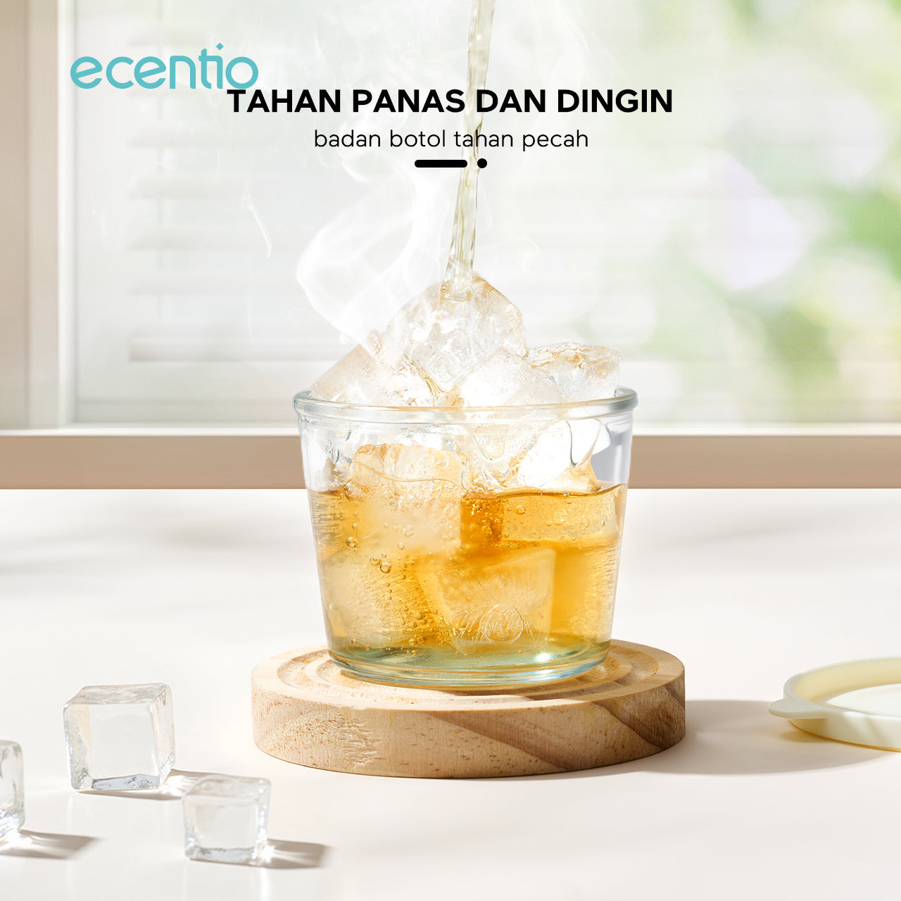 ecentio Kaca Food Container 200ml Simpan Rempah/Bawang Tumbuk/MPASI Bayi, Wadah Kaca Tahan Freezer-Microwave