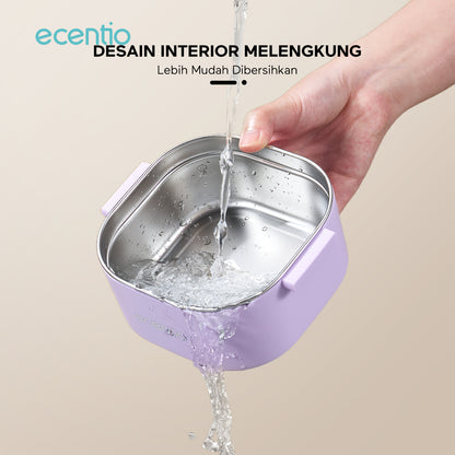ecentio Kotak bekal bulat stainless steel Double layer 650ml+650ml Lunch box Wadah makan Bento Kapasitas besar Tahan bocor Empat pengunci Portable Untuk sekolah & kerja Dilengkapi kotak saus dan sendok
