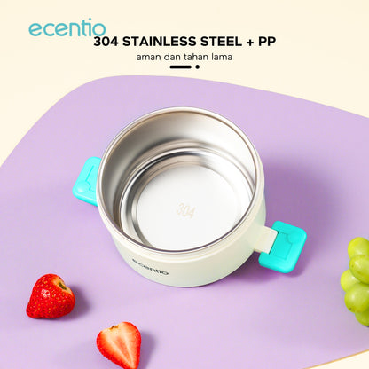 ecentio Kotak bekal stainless steel Double layer 730+550ml lunch box Tahan bocor Anti campur rasa Wadah makan Bento Besar Untuk kerja sekolah Dilengkapi kotak saus & sendok