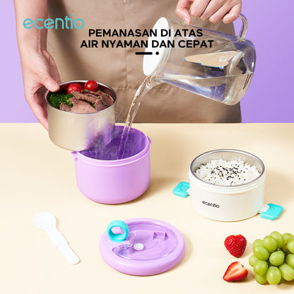 ecentio Kotak bekal stainless steel Double layer 730+550ml lunch box Tahan bocor Anti campur rasa Wadah makan Bento Besar Untuk kerja sekolah Dilengkapi kotak saus & sendok