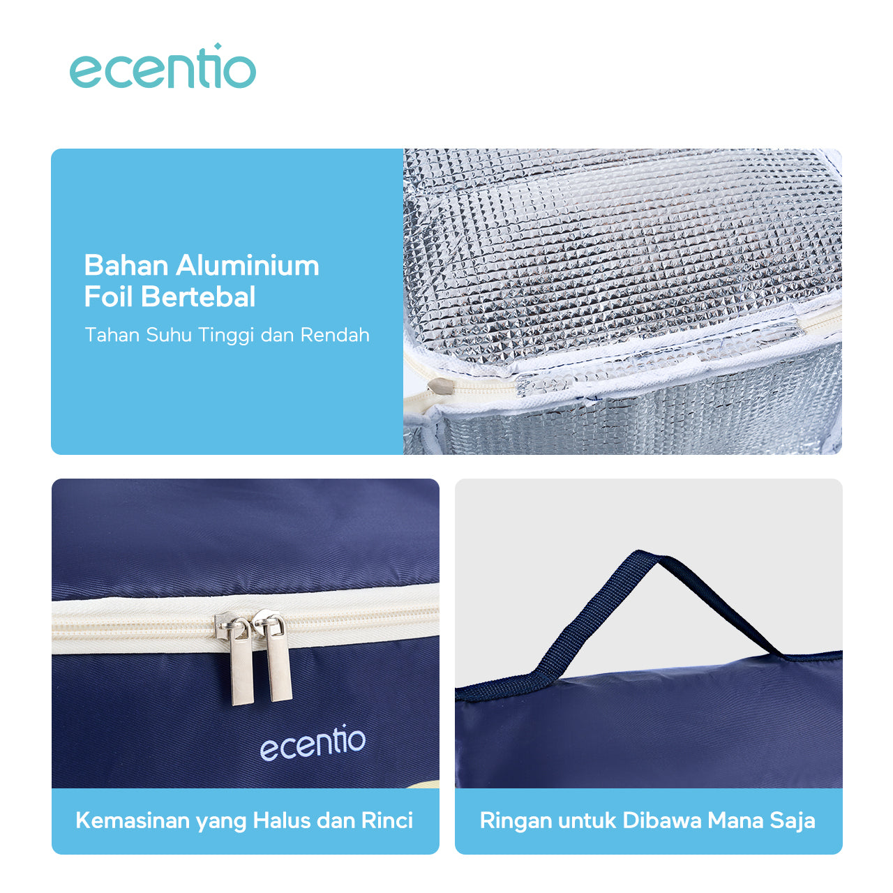 ecentio lunch bag besar Desain Orisinil tas bekal anak sekolah lucu aesthetic portable Bahan tahan air + aluminium foil EPE berinsulasi