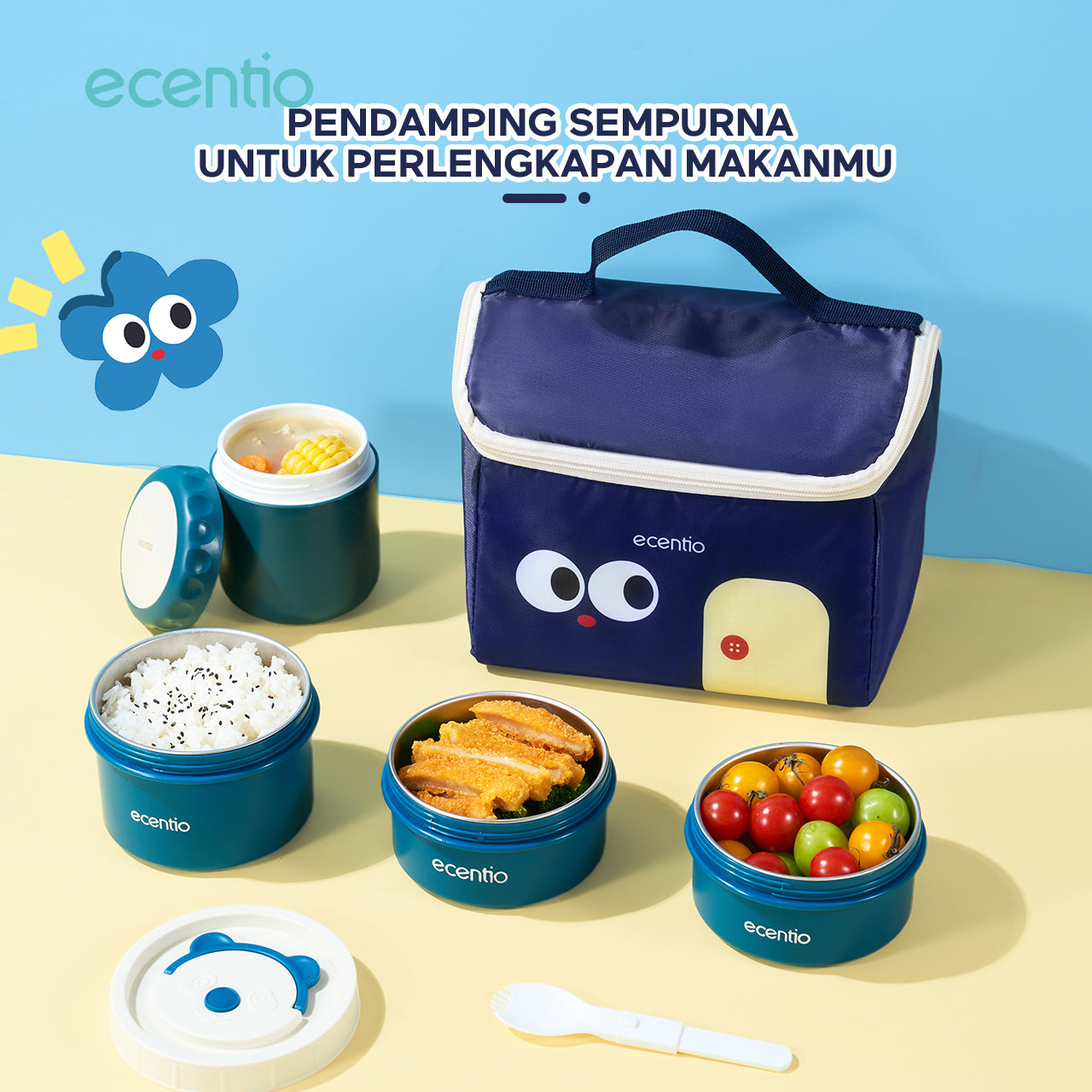 ecentio lunch bag besar Desain Orisinil tas bekal anak sekolah lucu aesthetic portable Bahan tahan air + aluminium foil EPE berinsulasi