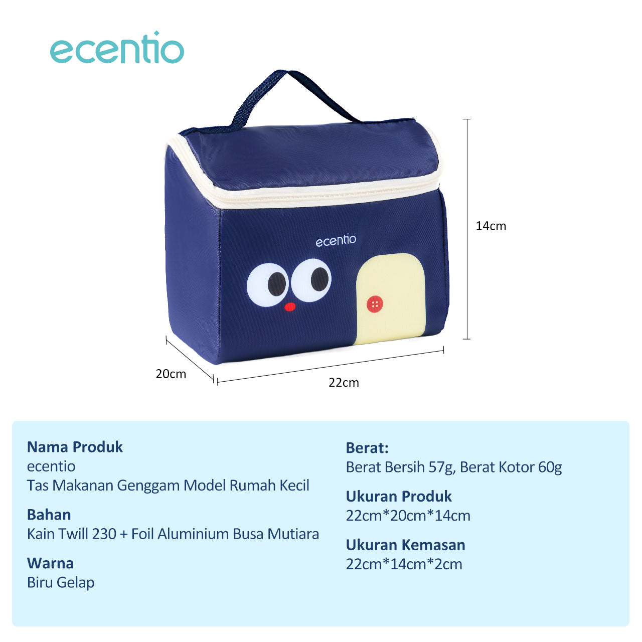 ecentio lunch bag besar Desain Orisinil tas bekal anak sekolah lucu aesthetic portable Bahan tahan air + aluminium foil EPE berinsulasi