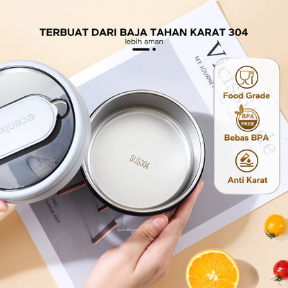 【Buy 1 Get 5】ecentio Bekal Set 5in1 — Lunch Box 3 Sekat 1100ml + Botol Infuser 500ml + Tas Bekal + Soup pot 304 stainless steel+Ice Tray 32 Grid