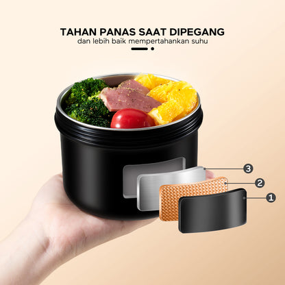 【Buy 1 Get 5】ecentio Bekal Set 5in1 — Lunch Box 3 Sekat 1100ml + Botol Infuser 500ml + Tas Bekal + Soup pot 304 stainless steel+Ice Tray 32 Grid