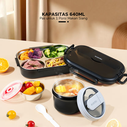 ecentio Soup pot 304 stainless steel Hitam 640ml Mangkuk serbaguna Peralatan Dapur untuk Keluarga