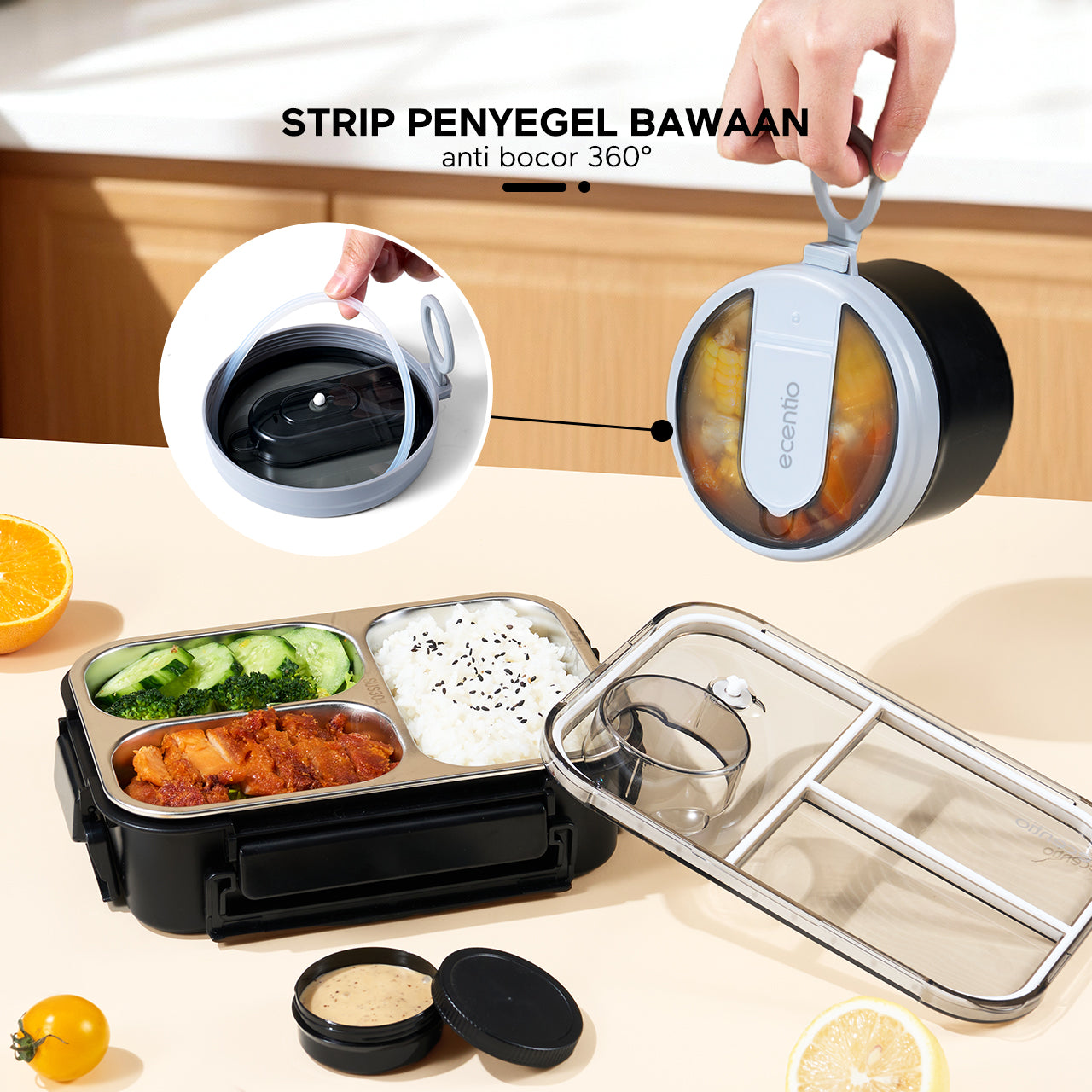 ecentio Soup pot 304 stainless steel Hitam 640ml Mangkuk serbaguna Peralatan Dapur untuk Keluarga
