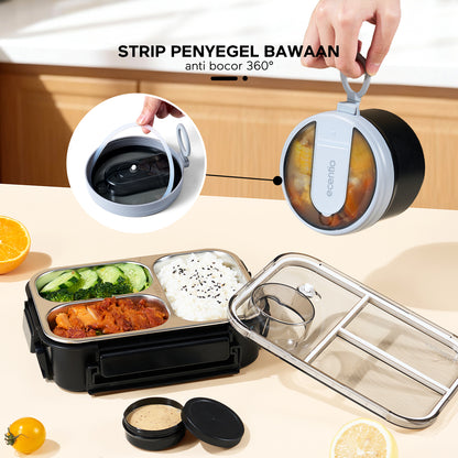 ecentio Soup pot 304 stainless steel Hitam 640ml Mangkuk serbaguna Peralatan Dapur untuk Keluarga