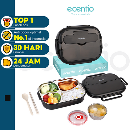 ecentio Anti Tumpah lunch box Kotak Makan stainless steel 1000ml Tas Bekal set