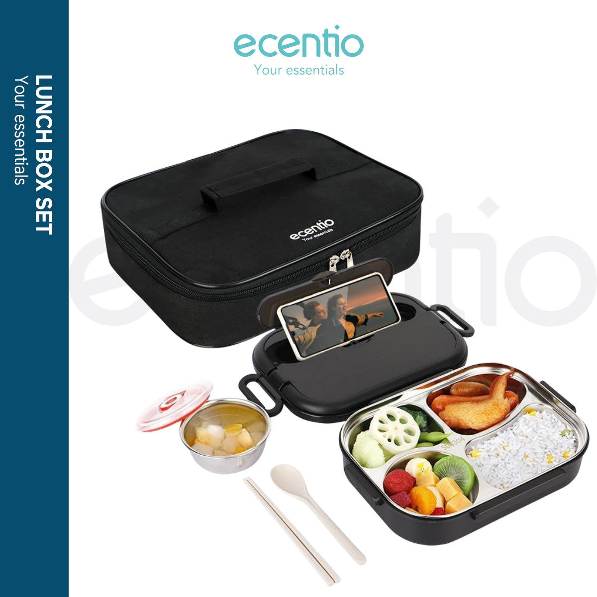 ecentio lunch box Kotak Makan stainless steel 1000ml Tas Bekal set - ecentio