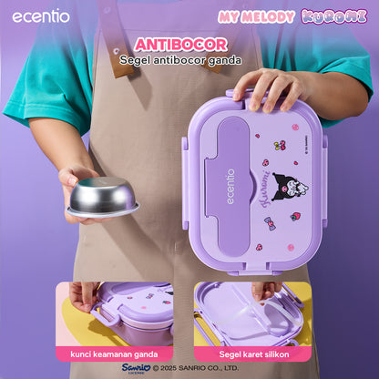 【Seri Resmi Sanrio】ecentio Kotak Bekal 4 Grid Stainless Steel 304 1000ml Bento Box Kapasitas Besar Kedap & Anti Bocor Kotak Makan Khusus untuk Kerja & Sekolah Dilengkapi garpu & sendok