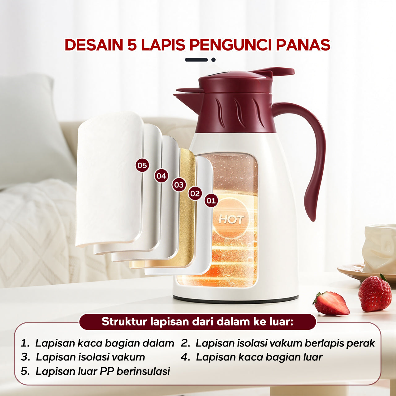 ecentio LED termos air panas Dingin 24 Jam 1L termos Air Panas Bayi Buat Susu aesthetic portable termos air panas pencet termos es batu tahan lama