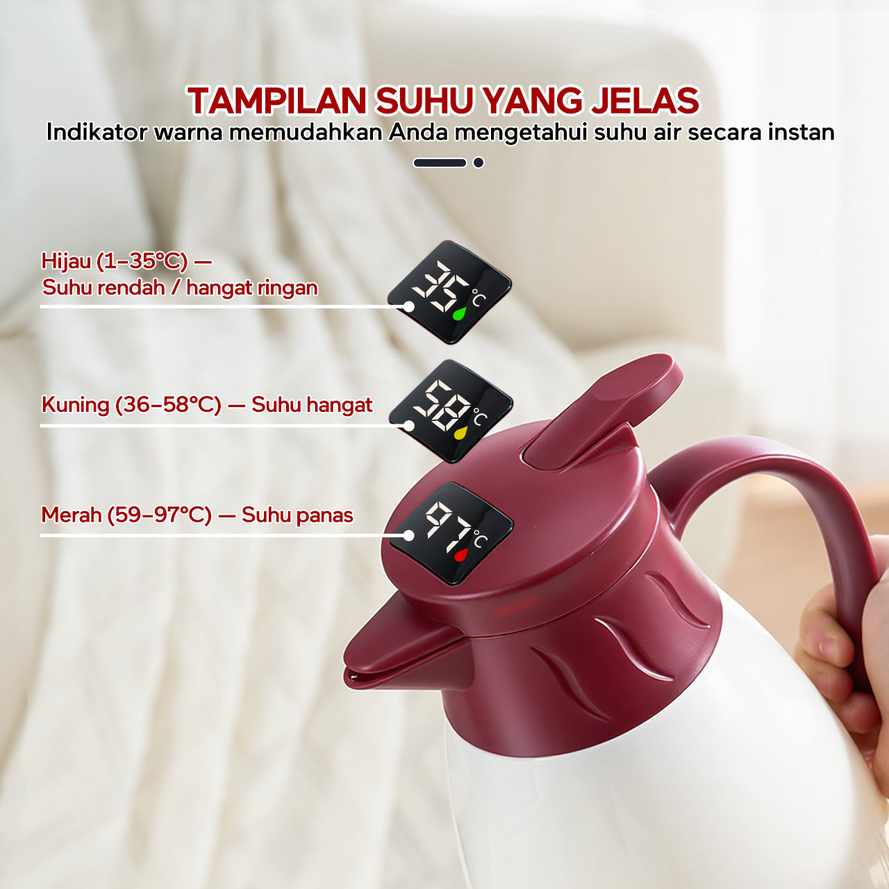 ecentio LED termos air panas Dingin 24 Jam 1L termos Air Panas Bayi Buat Susu aesthetic portable termos air panas pencet termos es batu tahan lama