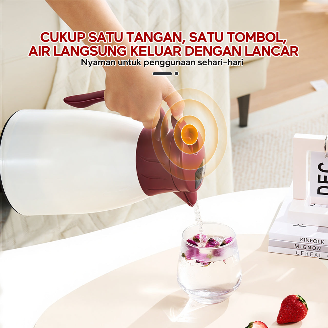 ecentio LED termos air panas Dingin 24 Jam 1L termos Air Panas Bayi Buat Susu aesthetic portable termos air panas pencet termos es batu tahan lama