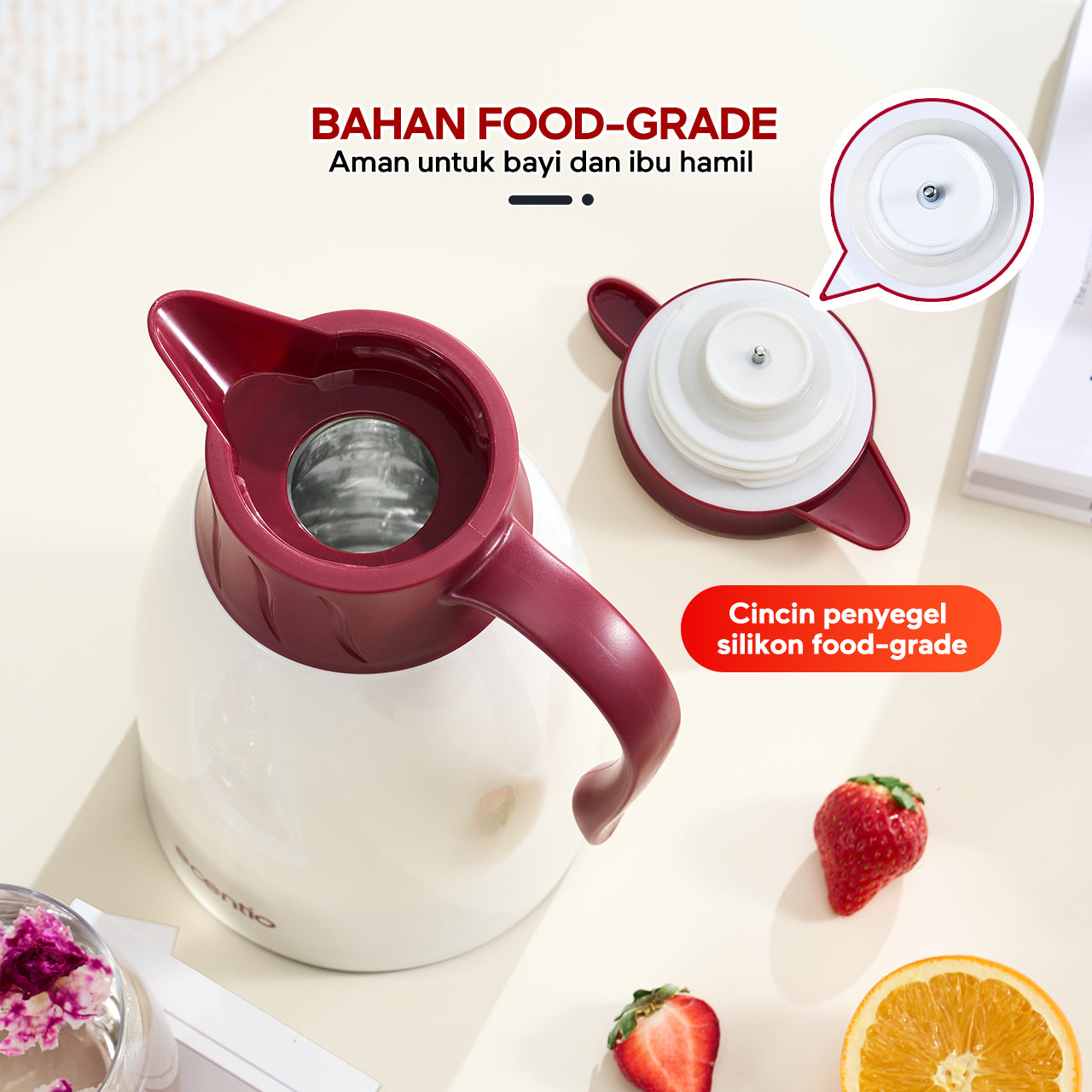 ecentio LED termos air panas Dingin 24 Jam 1L termos Air Panas Bayi Buat Susu aesthetic portable termos air panas pencet termos es batu tahan lama