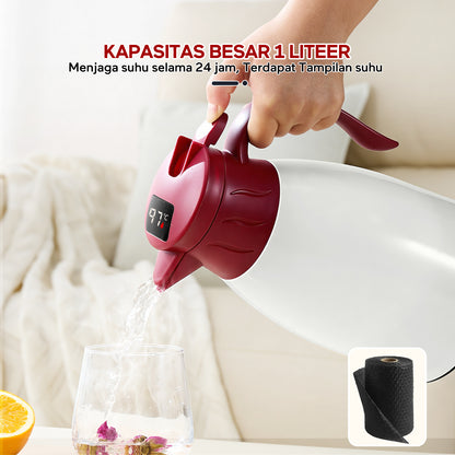 ecentio LED termos air panas Dingin 24 Jam 1L termos Air Panas Bayi Buat Susu aesthetic portable termos air panas pencet termos es batu tahan lama