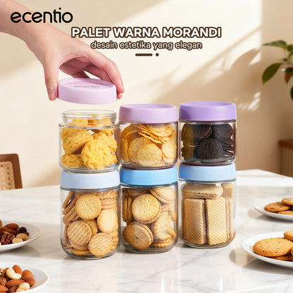 [New] ecentio toples aesthetic 6pcs 480ml*3 & 350ml*3 toples lebaran +Kemasan Snack*5pcs ramadan food jar kedap udara toples kue kering food container toples kedap udara Cocok untuk menyimpan makanan toples kaca
