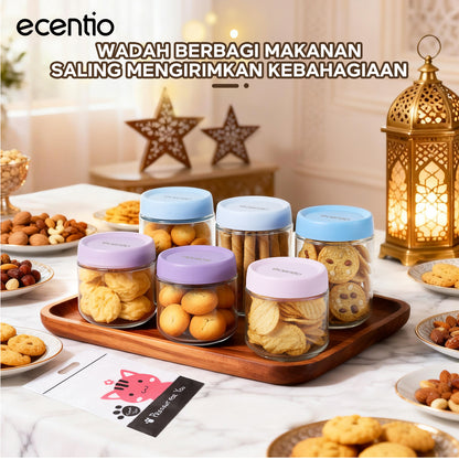 [New] ecentio toples aesthetic 6pcs 480ml*3 & 350ml*3 toples lebaran +Kemasan Snack*5pcs ramadan food jar kedap udara toples kue kering food container toples kedap udara Cocok untuk menyimpan makanan toples kaca