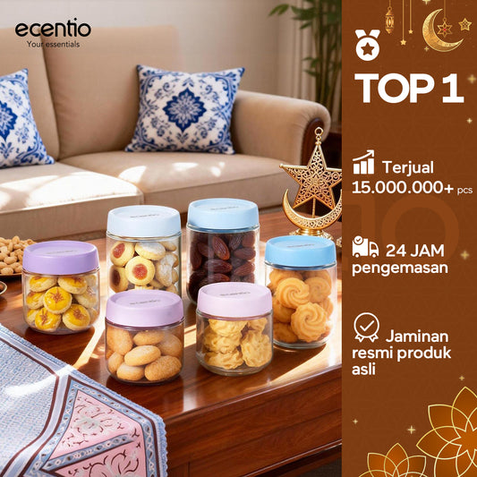 [new] ecentio toples 480ml*3 & 350ml*3 kaca toples aesthetic 6pcs lebaran ramadan container kedap udara mudah dibersihkan dan tahan lama untuk keperluan rumah tangga