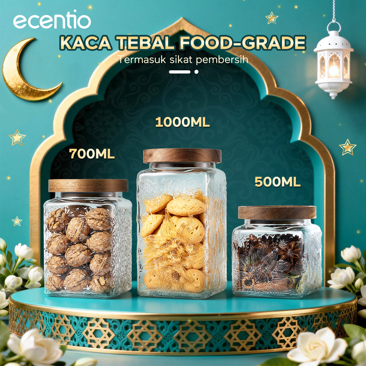 [NEW] ecentio Toples Mewah Aesthetic ramadan Emas Kaca Ukuran Besar