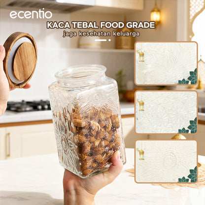 ecentio Paket Hemat Dapur Serbaguna｜Toples Kaca 3pcs + Piring Plastik Persegi 2pcs + Kantong Snack 6pcs