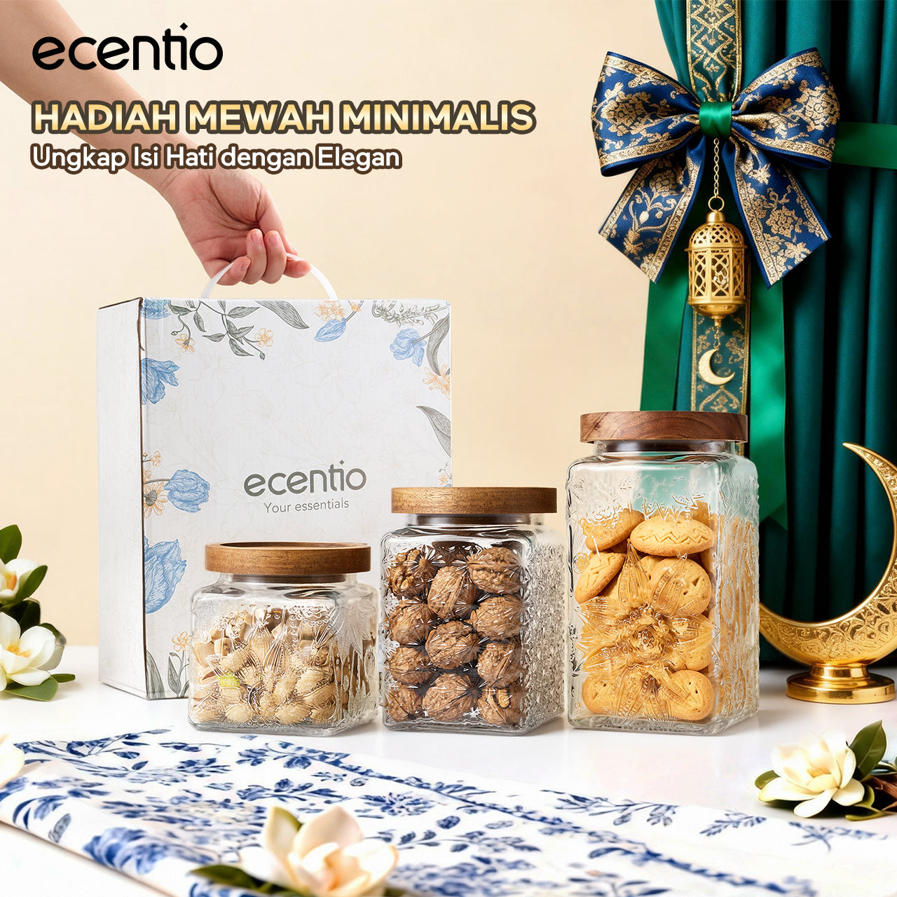 [NEW] ecentio Toples Mewah Aesthetic ramadan Emas Kaca Ukuran Besar