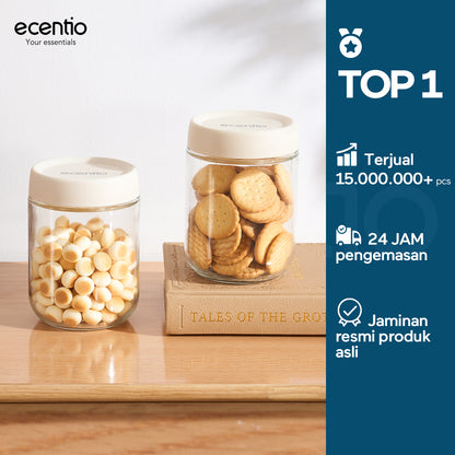ecentio toples kaca 480ml single food container & food jar kedap udara toples penyimpanan makanan untuk kue kering snack dan bumbu dapur