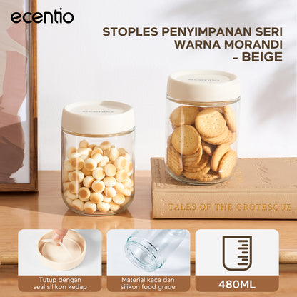 ecentio toples kaca 480ml single food container & food jar kedap udara toples penyimpanan makanan untuk kue kering snack dan bumbu dapur