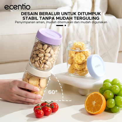 ecentio toples kaca 480ml single food container & food jar kedap udara toples penyimpanan makanan untuk kue kering snack dan bumbu dapur