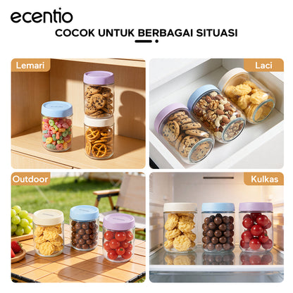 ecentio toples kaca 480ml single food container & food jar kedap udara toples penyimpanan makanan untuk kue kering snack dan bumbu dapur