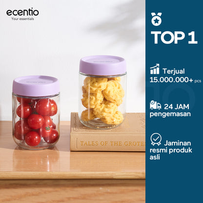 ecentio toples kaca 480ml single food container & food jar kedap udara toples penyimpanan makanan untuk kue kering snack dan bumbu dapur