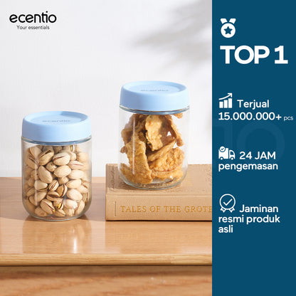 ecentio toples kaca 480ml single food container & food jar kedap udara toples penyimpanan makanan untuk kue kering snack dan bumbu dapur