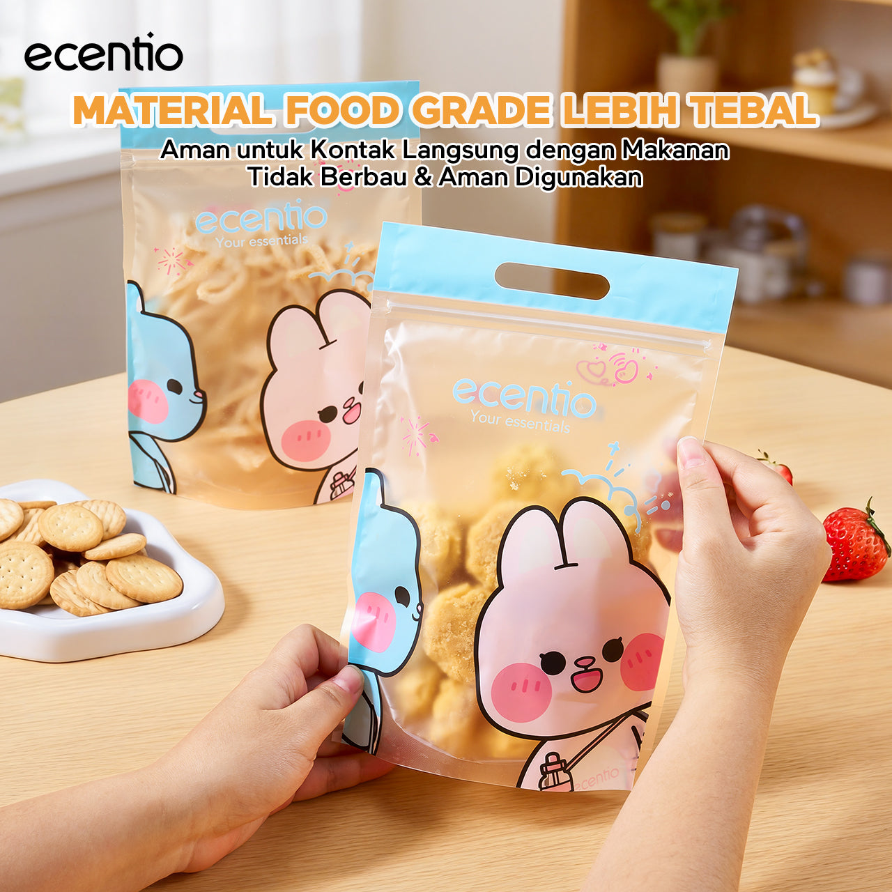 [accessories] ecentio Tas Bekal, Tas Camilan, Bahan komposit tebal 12 micron, anti minyak dan anti kelembaban,Bahan grade makanan, aman dan tidak berbau Kantong Makanan Tebal