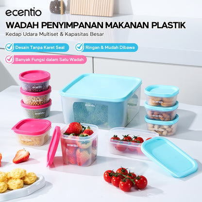 ecentio Set Toples Plastik Bening  BPA Free Tumpuk Hemat Ruang untuk Keluarga Sahur Buka Puasa, Kedap Udara Kunci Kesegaran Makanan food container, toples lebaran aesthetic