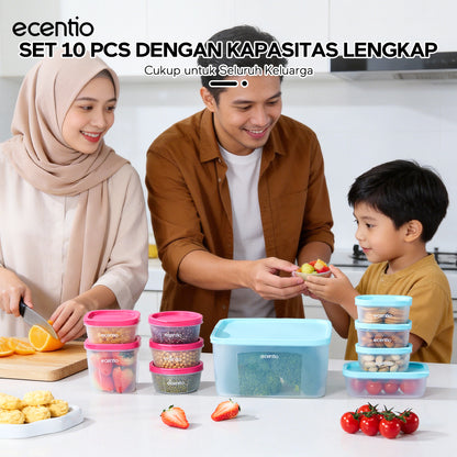 ecentio Set Toples Plastik Bening  BPA Free Tumpuk Hemat Ruang untuk Keluarga Sahur Buka Puasa, Kedap Udara Kunci Kesegaran Makanan food container, toples lebaran aesthetic