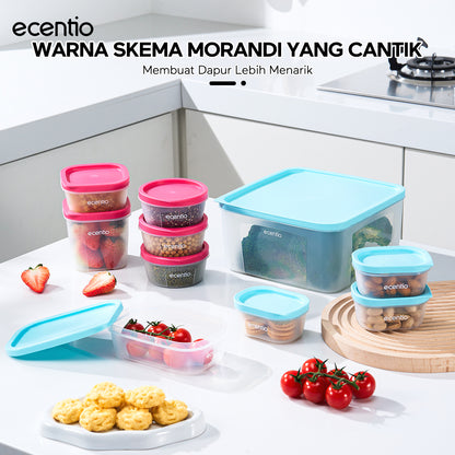 ecentio Set Toples Plastik Bening  BPA Free Tumpuk Hemat Ruang untuk Keluarga Sahur Buka Puasa, Kedap Udara Kunci Kesegaran Makanan food container, toples lebaran aesthetic