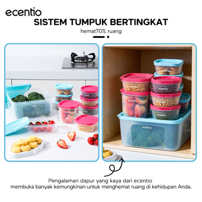 ecentio Set Toples Plastik Bening  BPA Free Tumpuk Hemat Ruang untuk Keluarga Sahur Buka Puasa, Kedap Udara Kunci Kesegaran Makanan food container, toples lebaran aesthetic