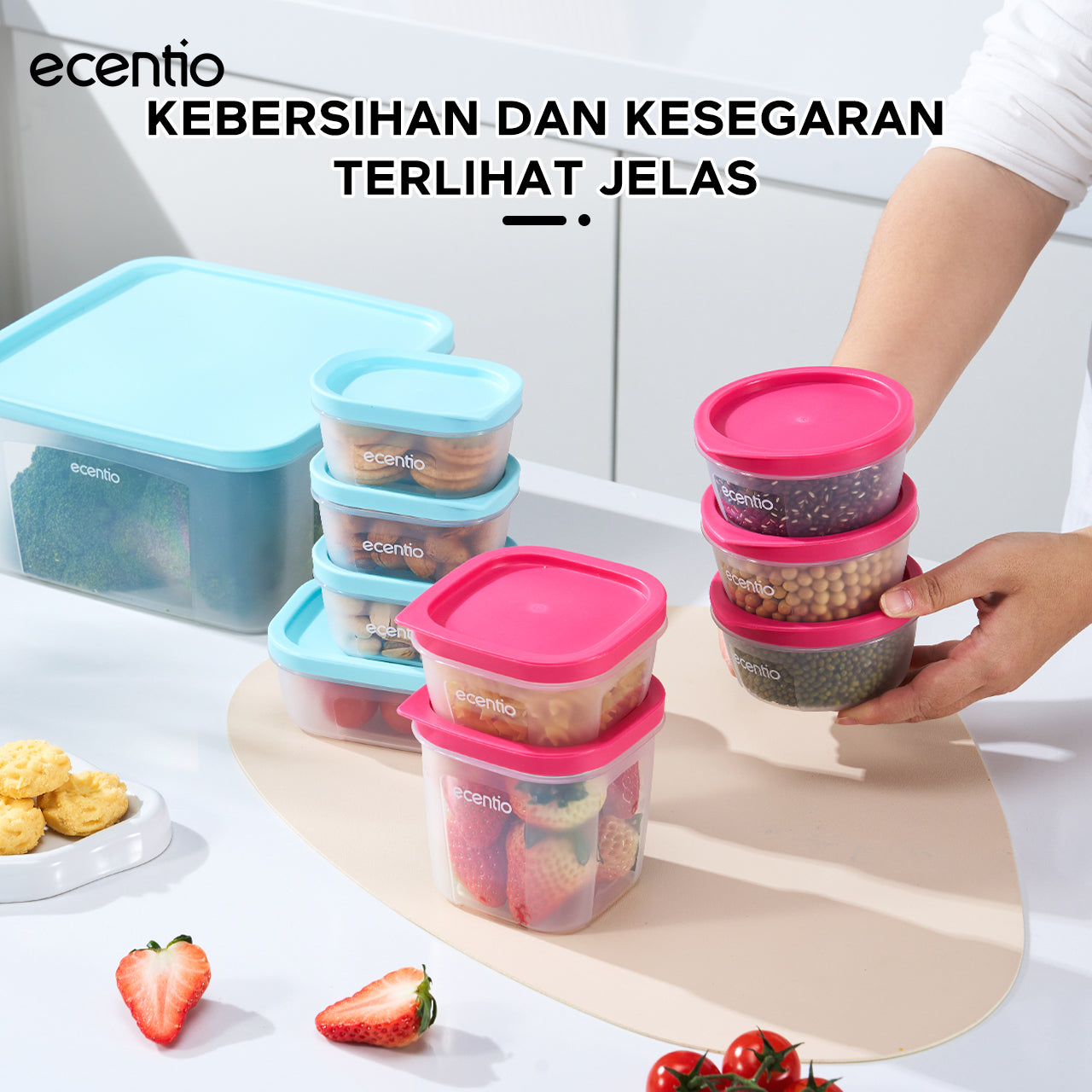 ecentio Ramadhan Meal Prep Gift Set — 10pcs Lunch Box + 6 Blade Garlic Chopper + Glass Container 480ml*2