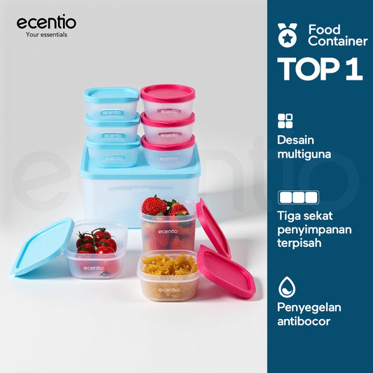 ecentio Set Toples Plastik Bening  BPA Free Tumpuk Hemat Ruang untuk Keluarga Sahur Buka Puasa, Kedap Udara Kunci Kesegaran Makanan food container, toples lebaran aesthetic