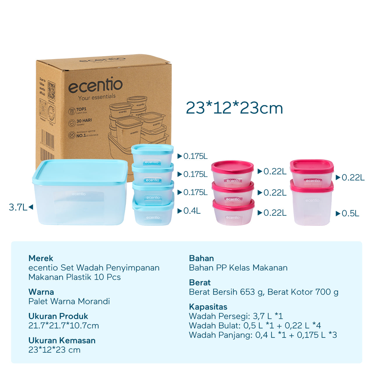 ecentio Ramadhan Meal Prep Gift Set — 10pcs Lunch Box + 6 Blade Garlic Chopper + Glass Container 480ml*2