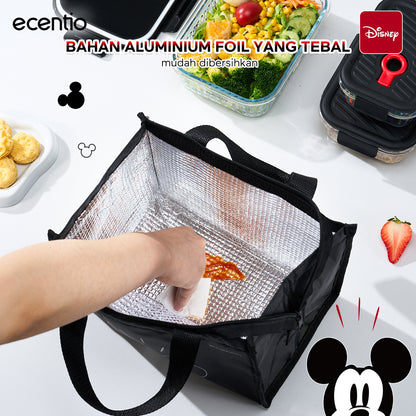 ecentio Food Container Mickey Mouse 3pcs & Tas Portable,410ml+700ml+1050ml Toples Kaca Mudah Dibersihkan,Tas Penyimpanan Portabel Kapasitas Besar,toples lebaran aesthetic Cocok untuk bekal makanan