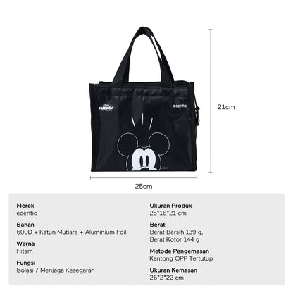 ecentio Food Container Mickey Mouse 3pcs & Tas Portable,410ml+700ml+1050ml Toples Kaca Mudah Dibersihkan,Tas Penyimpanan Portabel Kapasitas Besar,toples lebaran aesthetic Cocok untuk bekal makanan