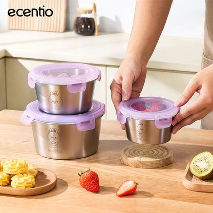 ecentio wadah makanan stainless steel 304 food-grade set 3 buah segel 360° jaga kesegaran mudah dicuci untuk pengguna sehari-hari dan bebal kerja