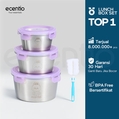 ecentio wadah makanan stainless steel 304 food-grade set 3 buah segel 360° jaga kesegaran mudah dicuci untuk pengguna sehari-hari dan bebal kerja