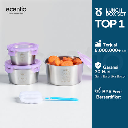 ecentio wadah makanan stainless steel 304 food-grade set 3 buah segel 360° jaga kesegaran mudah dicuci untuk pengguna sehari-hari dan bebal kerja