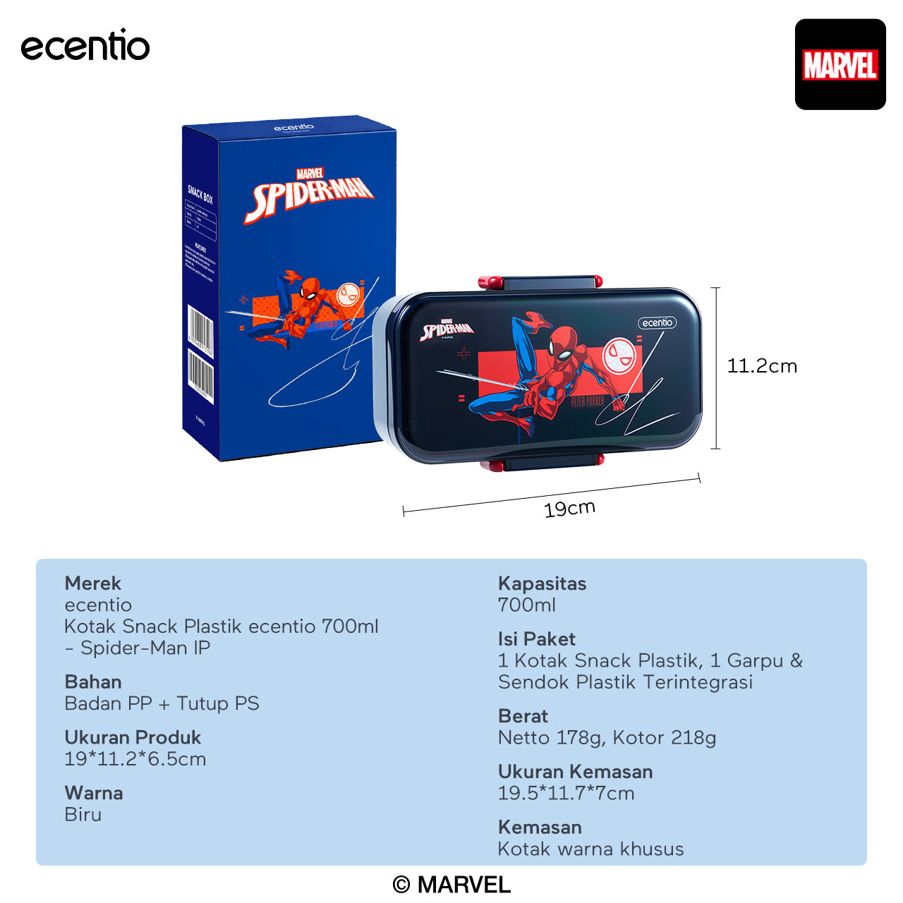 Pre-Order[Back To School] ecentio Kotak Makan Set anti tumpah lunch box anak 800ml free sendok botol minum lucu BPA Free Tas bekal